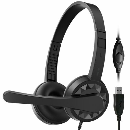 DELTON 12Y USB Computer Headset w/ Microphone, Noise Isolating Headphones, In-Line Volume Control DWH12Y